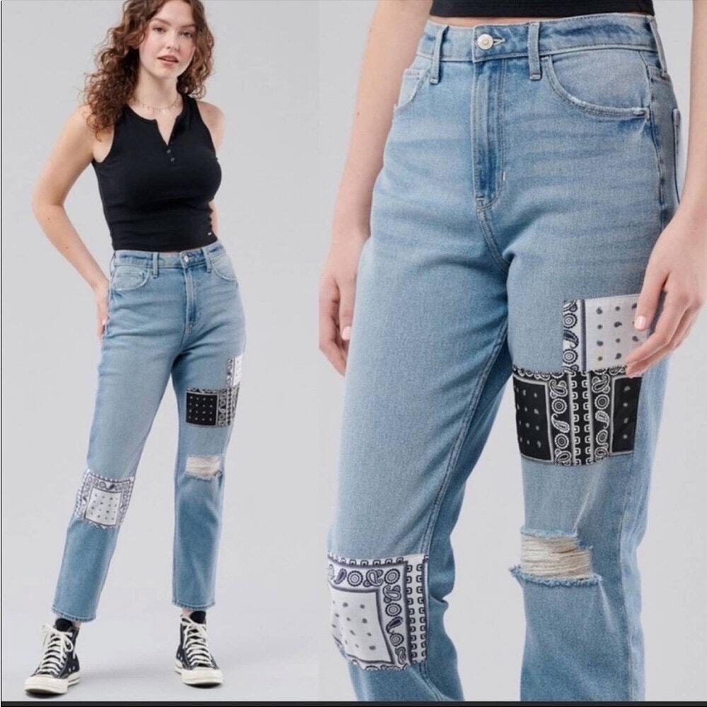 Hollister Ultra High-rise mom Jeans patchwork Size 13R